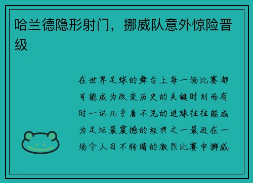 哈兰德隐形射门，挪威队意外惊险晋级